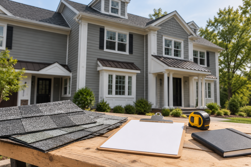AI-generated roofing project planning illustration