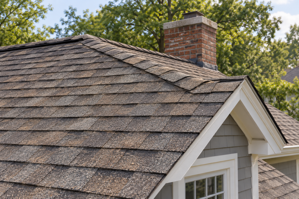 AI-generated illustration of an aging asphalt shingle roof
