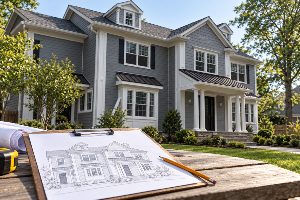 AI-generated roofing project permit planning illustration