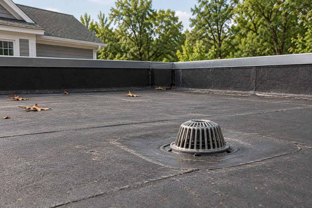 AI-generated commercial roof maintenance illustration