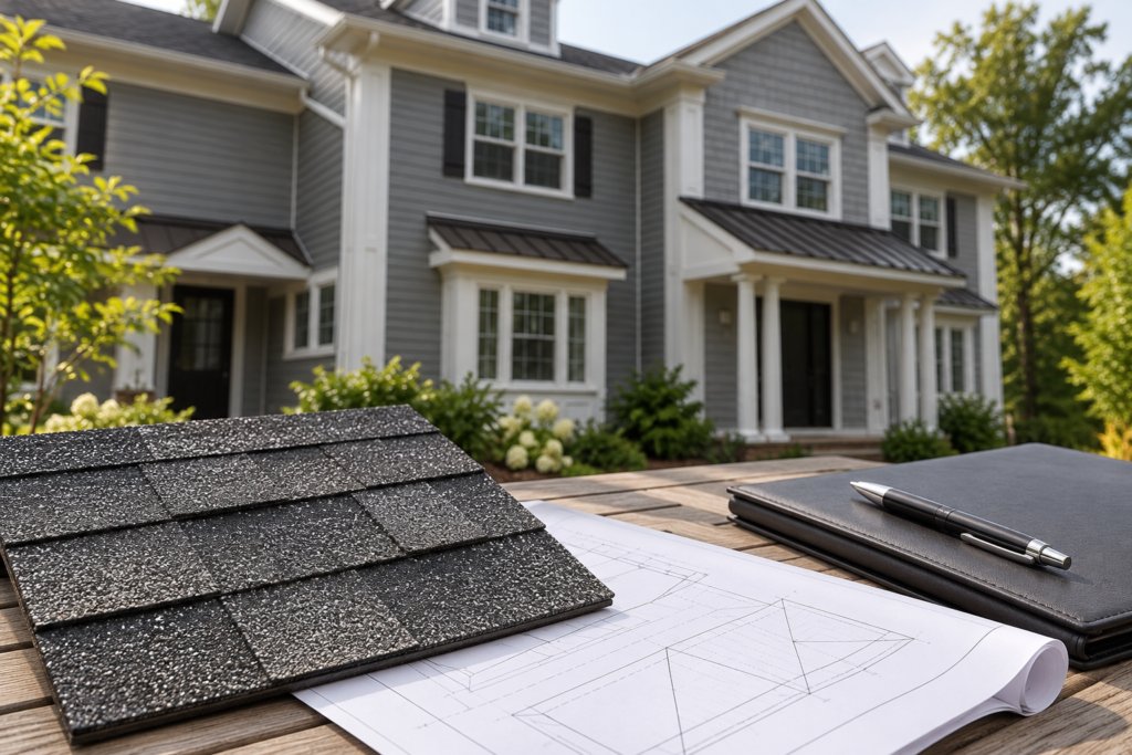 AI-generated roofing warranty planning illustration