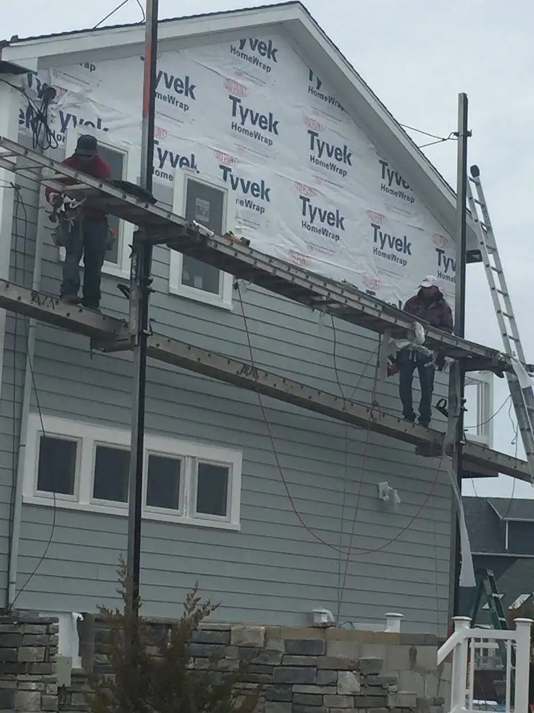 Siding installation in progress